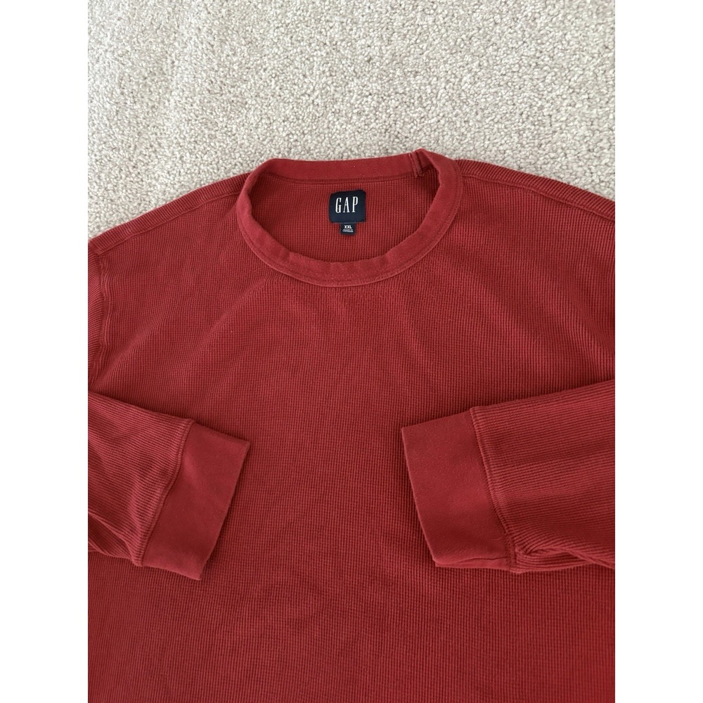Vintage GAP Thermal Shirt Mens XXL Red Waffle Knit Long Sleeve Crewneck Y2K